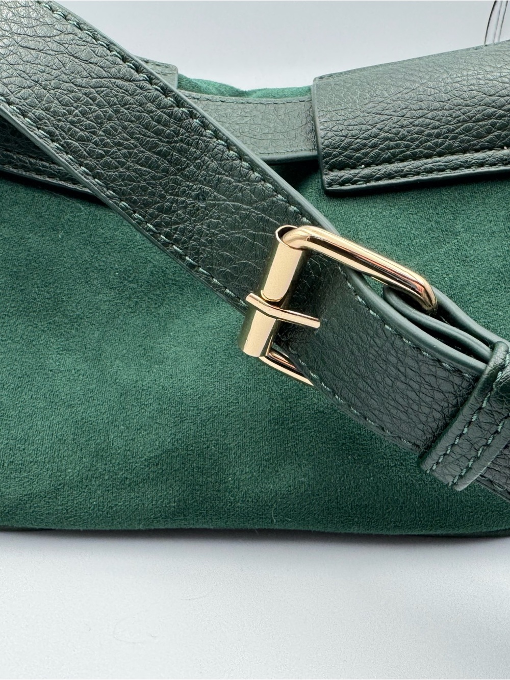 Dark Green Microfiber Crossbody Belt Bag with Pink and Black Accent Stripe - Picture 3 of 9